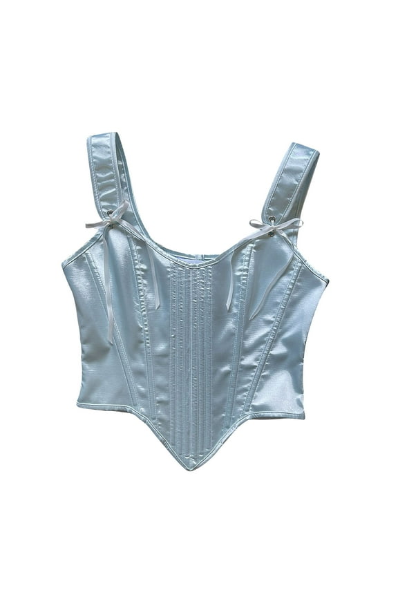 Waist Trainer for Women Cute Tie up Corset Cincher Body Shaper Medieval Boned Asymmetry Hem Satin Overbust