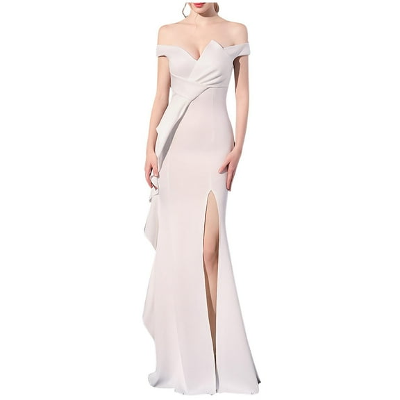 Kaemgyyd Wedding Guest Dresses for Women Fashion off Shoulder High Split Long Formal Party Dress Evening Gown