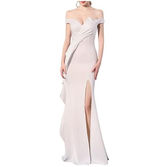 Kaemgyyd Wedding Guest Dresses for Women Fashion off Shoulder High Split Long Formal Party Dress Evening Gown