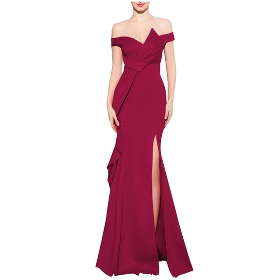 Kaemgyyd Wedding Guest Dresses for Women Fashion off Shoulder High Split Long Formal Party Dress Evening Gown