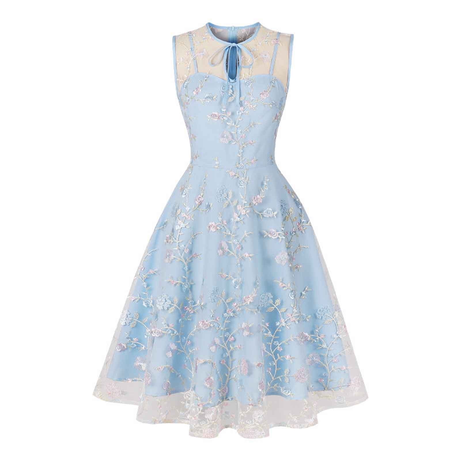 Kaemgyyd Wedding Guest Dresses for Women Boho A-Line Layered Lace Printing  Dress Sleeveless Beach Party Vintage Gown - Walmart.com