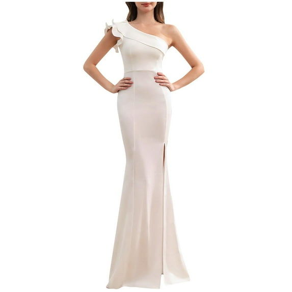 Kaemgyyd Wedding Guest Dresses for Women Elegant Sexy One-Shoulder Formal Dresses Sleeveless Bodycon Split Maxi Dress for Party
