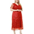 thumbnail image 1 of Kaemgyyd Wedding Guest Dresses for Women V Neck Mesh Short Sleeve Embroidered Sequins Midi Dress Evening Cocktail Party Dresses, 1 of 6