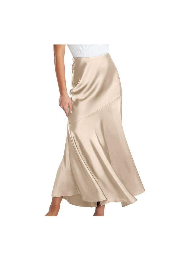 Wedding Guest Skirt for Women Silk Elegant High Waist Maxi Skirts Cocktail Party Work Office Flowy Satin Skirts
