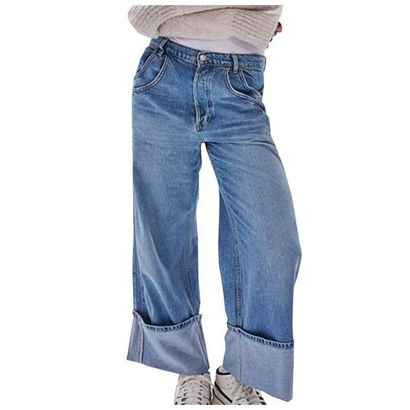 Kaemgyyd Wide Leg Jeans for Women Trendy High Waist Stretch Denim Pants Casual Loose Trousers with Pockets Fashion Streetwear