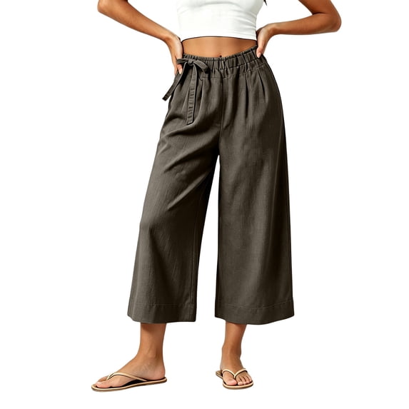 Kaemgyyd Wide Leg Pants Casual Wide Leg Capris Pants Side Bow High Waist Trousers Vacation Cropped Clothes(Army Green,XX-Large)