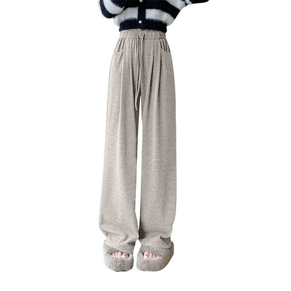 Kaemgyyd Wide Leg Pants Woman Casual High Waist Palazzo Pants Drawstring Baggy Lounge Pj Bottoms Pajama Trousers with Pockets