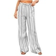 thumbnail image 1 of Kaemgyyd Wide Leg Pants Woman Drawstring Elastic Waist Lightweight Pants Trendy Striped Beach Vaction Flowy Lounge Trousers, 1 of 7