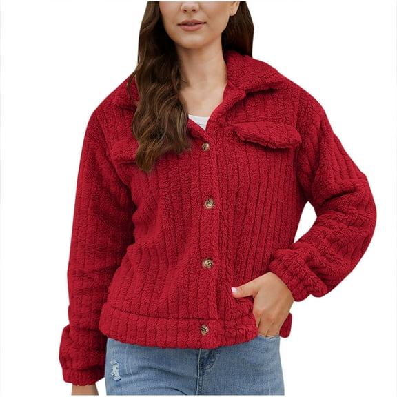 Kaemgyyd Winter Coats for Women Fleece Fuzzy Collar Button down Cardigan Casual Long Sleeve Sherpa Jackets Warm Fall Outerwear