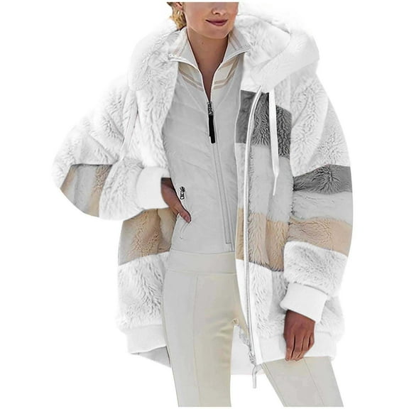Kaemgyyd Winter Coats for Women Oversized Full Zip Fuzzy Fleece Hooded Jacket Casual Fashion Plus Size Outwear with Pockets