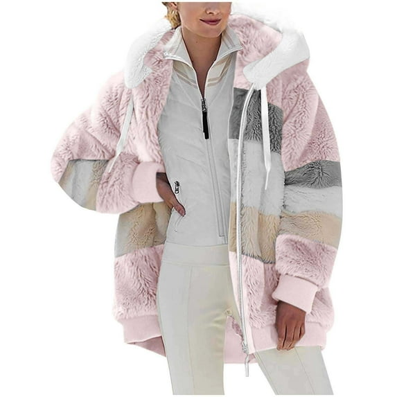 Kaemgyyd Winter Coats for Women Oversized Full Zip Fuzzy Fleece Hooded Jacket Casual Fashion Plus Size Outwear with Pockets
