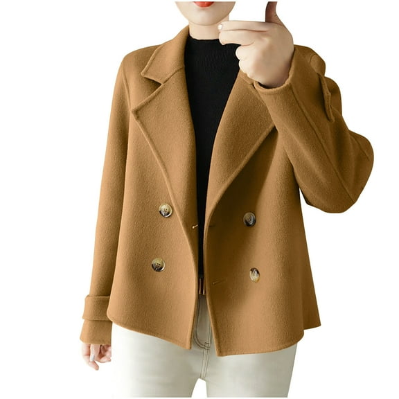 Kaemgyyd Winter Coats for Women Wool Blend Notched Lapel Button Work Jackets Fashion Long Sleeve Cropped Outwear