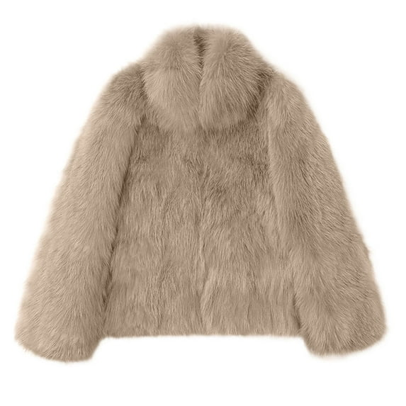 Kaemgyyd Winter Cropped Coat for Women Fleece Long Sleeve Open Front Cardigan Solid Color Fuzzy Plush Outwear Shaggy Jacket