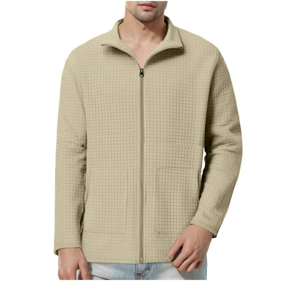 Kaemgyyd Winter Jackets for Men Lightweight Full Zip Quilted Lined Casual Warm Coat Solid Long Sleeve Outwear with Pockets