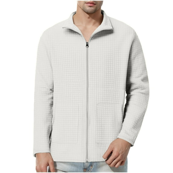 Kaemgyyd Winter Jackets for Men Lightweight Full Zip Quilted Lined Casual Warm Coat Solid Long Sleeve Outwear with Pockets
