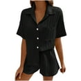 thumbnail image 1 of Kaemgyyd Woemns Summer Outfits 2 Piece Lounge Sets Loose Short Sleeve Button down Shirt and Shorts Loungewear with Pockets, 1 of 7