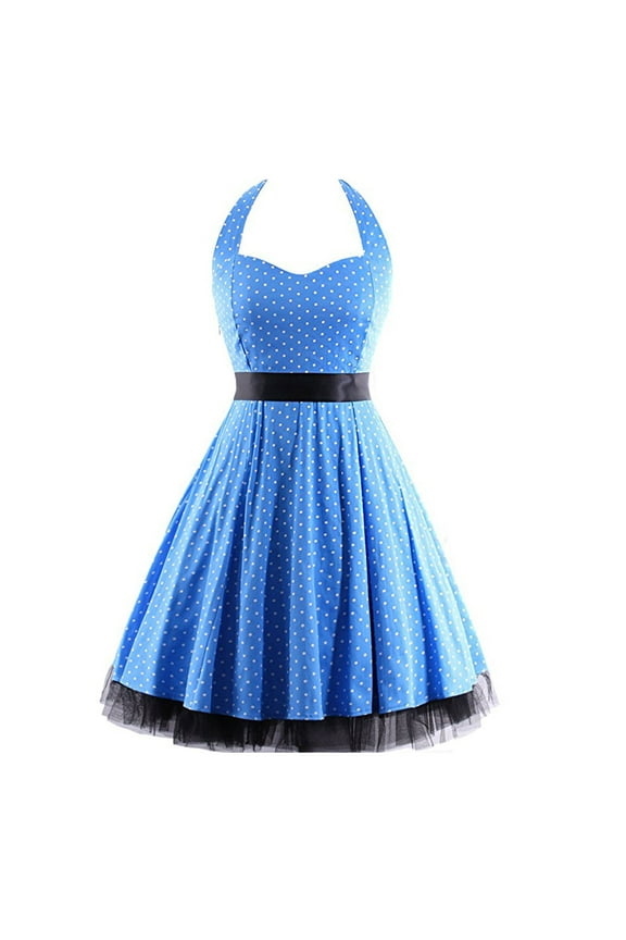Women 1950s Vintage Dress Polka Dot Halter Neck Cocktail Flowy Dress Mesh Cute A Line Party Dress