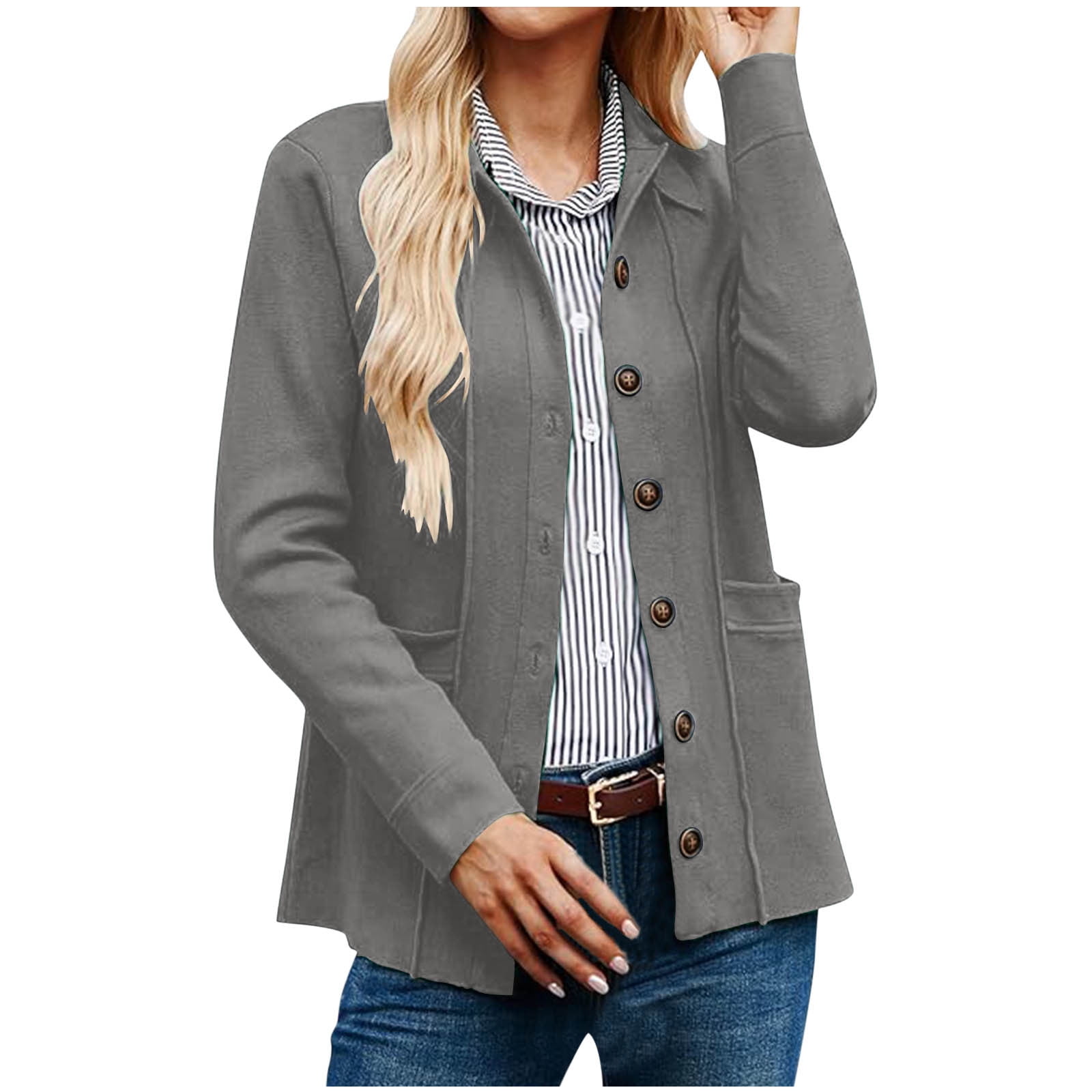 Kaemgyyd Women Casual Coat Lightweight Button down Long Sleeve Shacket ...