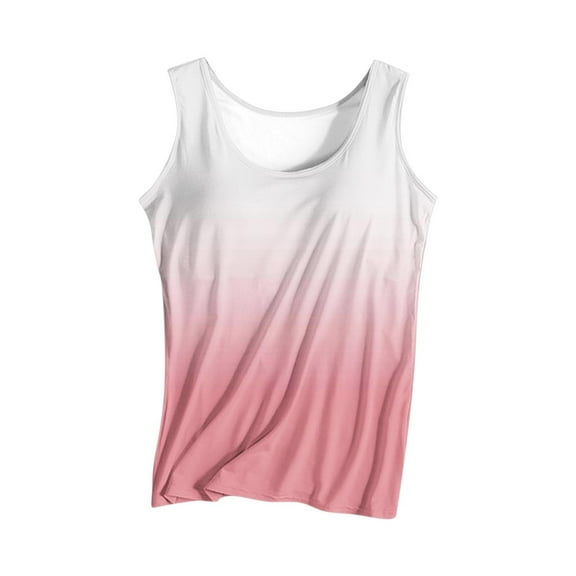 Kaemgyyd Women Built-In Bra Tank Tops Soft Cozy Sleeveless Casual Pajama Shirts Fashion Gradient Crew Neck Summer Tee