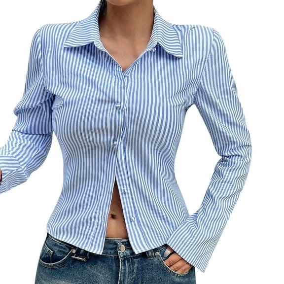 Kaemgyyd Women Button down Shirts 3/4 Sleeve Basic Business Dress Shirt Slim Fitted Cropped Classic Work Blouse Tops
