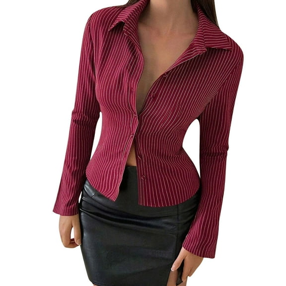 Kaemgyyd Women Button down Shirts 3/4 Sleeve Basic Business Dress Shirt Slim Fitted Cropped Classic Work Blouse Tops