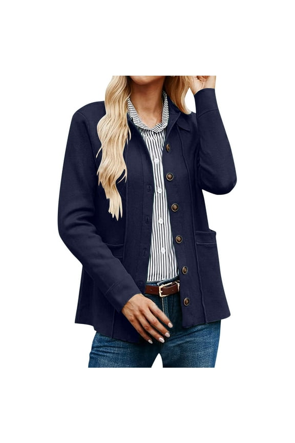 Women Casual Coat Lightweight Button down Long Sleeve Shacket Jacket Fall Solid Color Outwear with Pockets
