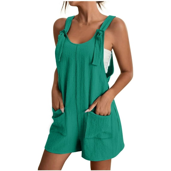 Kaemgyyd Women Casual Romper Sleeveless Tank Crewneck Wide Leg Loose Shorts Jumpsuit with Pockets Summer Beach Clothes