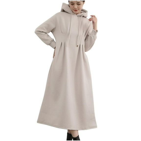 Kaemgyyd Women Casual Sweatshirt Dress Oversized Hooded Pullover Maxi Dress Long Sleeve Drawstring Warm Fall Winter Loose Dress