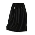 thumbnail image 1 of Kaemgyyd Women Cotton Linen Skirt Elastic High Waist Casual Loose Skirts Solid Baggy Flowy a Line Drawstring Skirts, 1 of 6