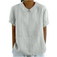 thumbnail image 1 of Kaemgyyd Women Cotton Linen Tops Plus Size Crew Neck Short Sleeve Tunic Tee Fashion Collar Beach Vaction Loose Fit Blouse, 1 of 6