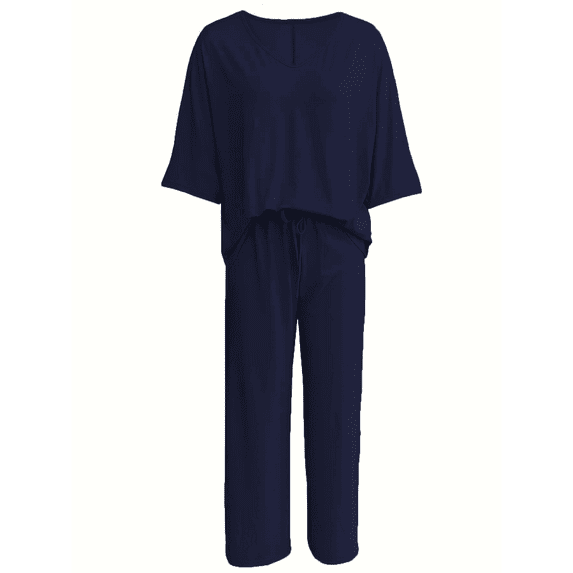 Kaemgyyd Women Fall Fashion 2 Piece Outfits Half Sleeve T Shirts and Soft Drawstring Wide Leg Trousers Matching Lounge Sets Tracksuit