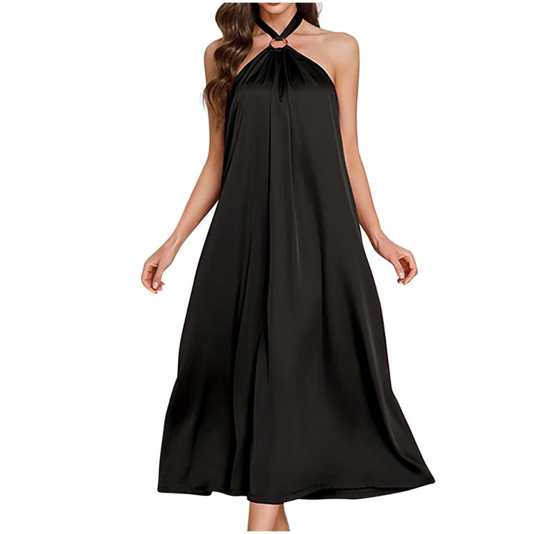 Kaemgyyd Women Halter Long Nightgown Elegant Sleeveless Backless Nightdress Loose Full Length Flowy Lounge Dress Sleepwear
