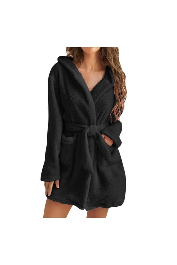Women Hooded Fleece Robe Plus Size Short Plush Robes for Womens Soft Warm Bathrobe Lightweight Sleepwear S-5Xl