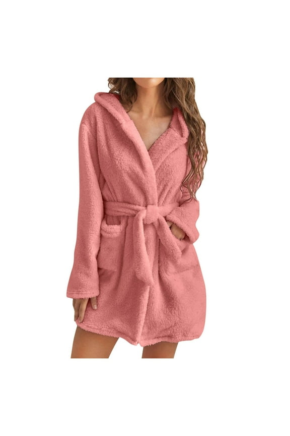 Women Hooded Fleece Robe Plus Size Short Plush Robes for Womens Soft Warm Bathrobe Lightweight Sleepwear S-5Xl