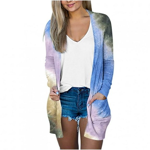 Kaemgyyd Women Lightweight Cardigan with Pocket Gradient Long Sleeve Open Front Casual Coat Soft Outwear