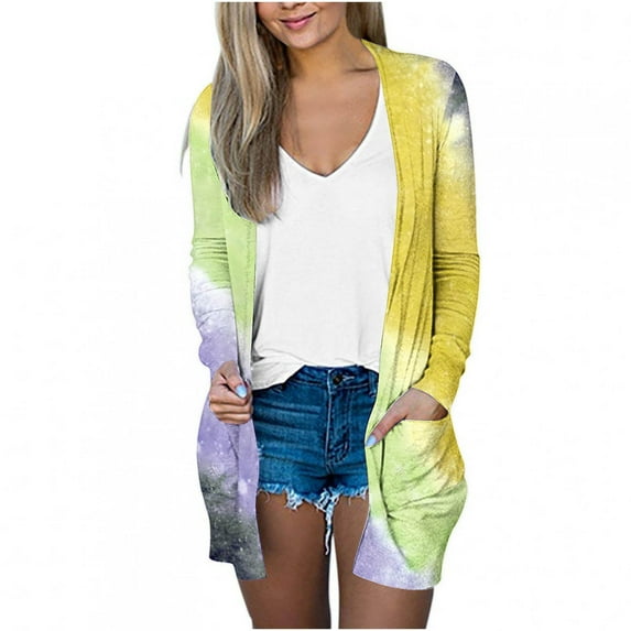 Kaemgyyd Women Lightweight Cardigan with Pocket Gradient Long Sleeve Open Front Casual Coat Soft Outwear