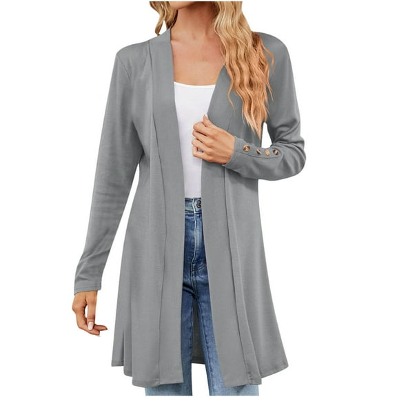 Kaemgyyd Women Long Cardigan Lightweight Open Front Flowy Coats Casual Long Sleeve Trendy Cardigans with Button S-2Xl