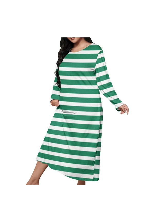Women Long House Coat Plus Size Robes Crew Neck Full Length Nightgowns for Shower Cute Striped Loungewear S-5Xl