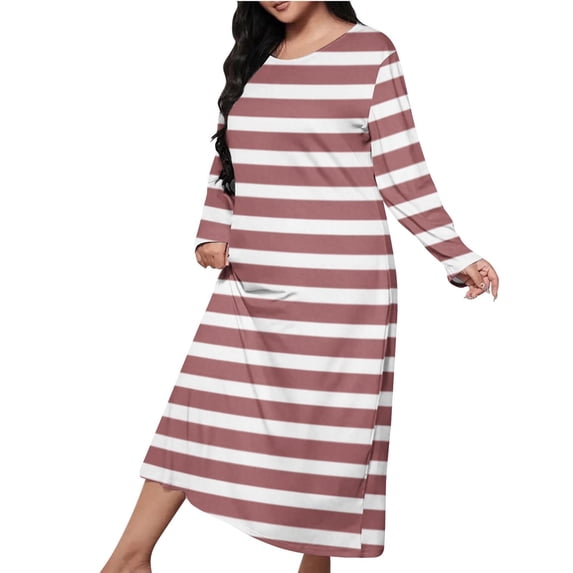 Kaemgyyd Women Long House Coat Plus Size Robes Crew Neck Full Length Nightgowns for Shower Cute Striped Loungewear S-5Xl