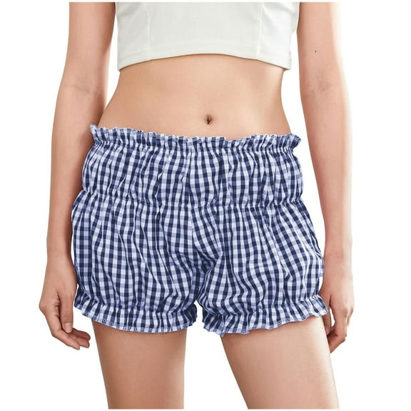 Kaemgyyd Women Lounge Shorts Fashion Plaid Elastic Low Rise Shorts Summer Pajama Bottoms Cute Sleep Shorts