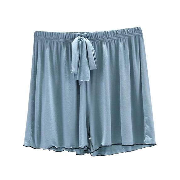 Kaemgyyd Women Pajama Shorts Solid Color Comfy Lounge Pj Bottom Soft Ruffle Hem Sleepwear Drawstring Flowy Sleep Shorts