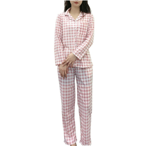 Kaemgyyd Women Pajamas Set Casual Plaid Button down Shirt Long Sleeve Nightwear with Pants Soft Pjs Sleepwear