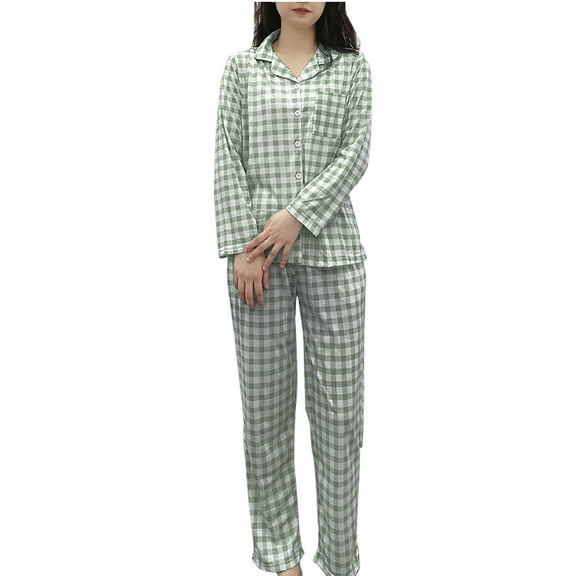 Kaemgyyd Women Pajamas Set Casual Plaid Button down Shirt Long Sleeve Nightwear with Pants Soft Pjs Sleepwear