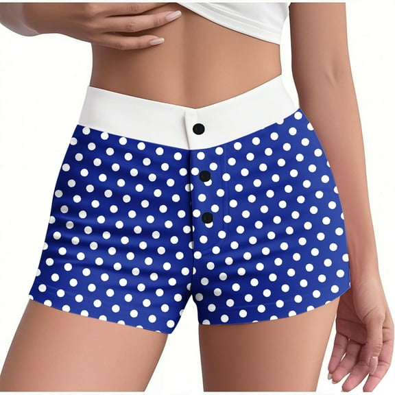Kaemgyyd Women Pajamas Shorts Cute High Waist Polka Dot Button Boxers Lounge Elastic Waist Pj Bottoms Summer Sleepwear