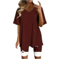thumbnail image 1 of Kaemgyyd Women Plus Size 2 Piece Outfits Casual Loose Short Sleeve V Neck Tunic Tops and Star Biker Shorts Sets Tracksuits, 1 of 5