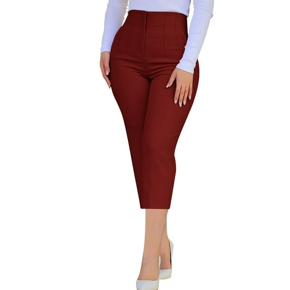 Kaemgyyd Women Plus Size Dress Pants Stretchy Slim Fit Work Capri Pants Taper Leg Office Slacks Capris with Pockets for Business