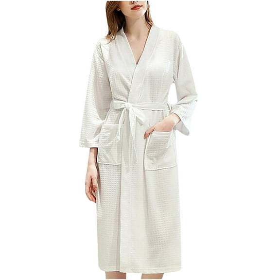 Kaemgyyd Women Robes Soft Zipper Front House Coat 3/4 Sleeve Crew Neck Nightgown Side Slit Sleepwear Loungewear with Pockets