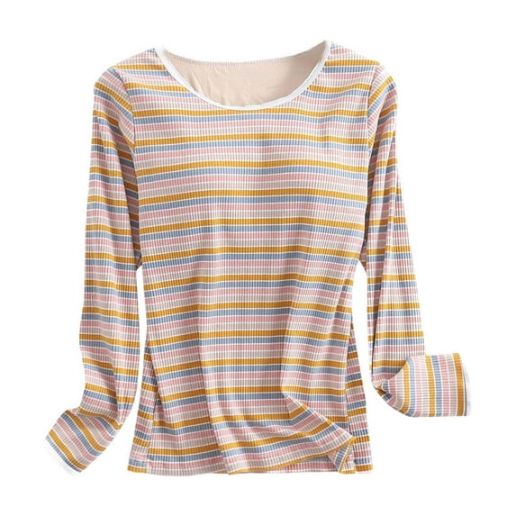 Kaemgyyd Women Sleepwear Cotton Long Sleeve Stripe Pajamas Tops Soft Comfortable Crew Neck Pjs Shirt Tee Loungewear