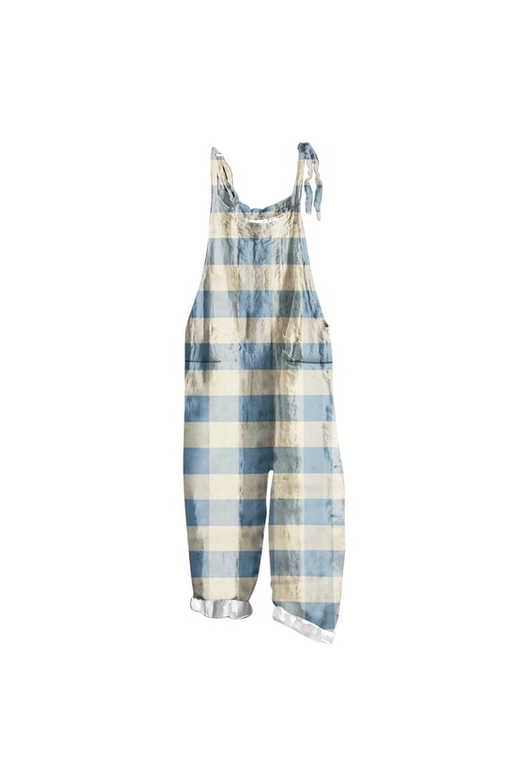 Women Summer Sleeveless Jumpsuit Casual Stripes Beach Bib Overalls Loose Spaghetti Strap Wide Leg Romper with Pockets