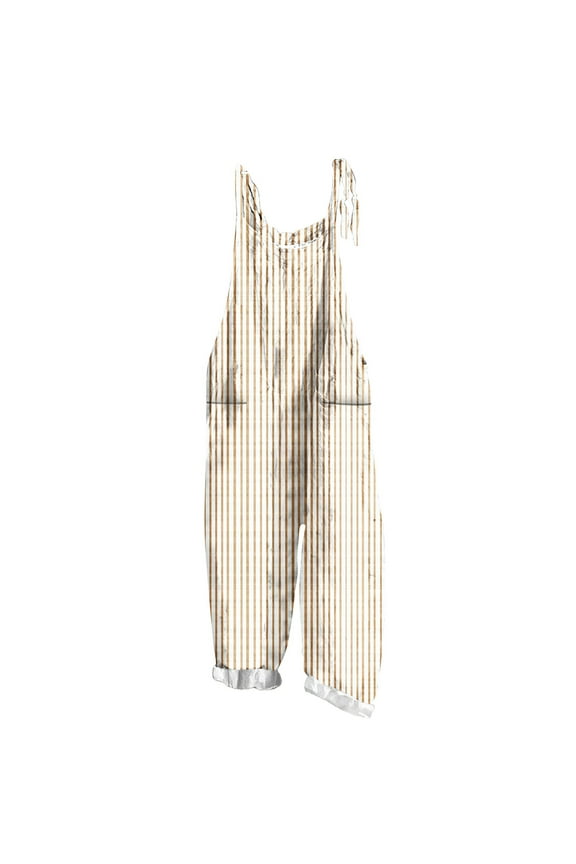 Women Summer Sleeveless Jumpsuit Casual Stripes Beach Bib Overalls Loose Spaghetti Strap Wide Leg Romper with Pockets